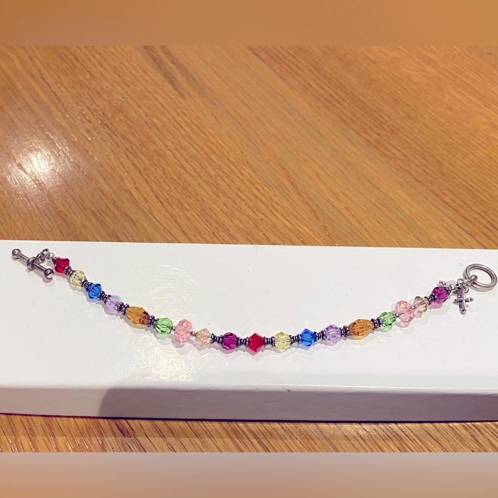 Multi-colored Crystal Beaded bracelet with silver loop clasp